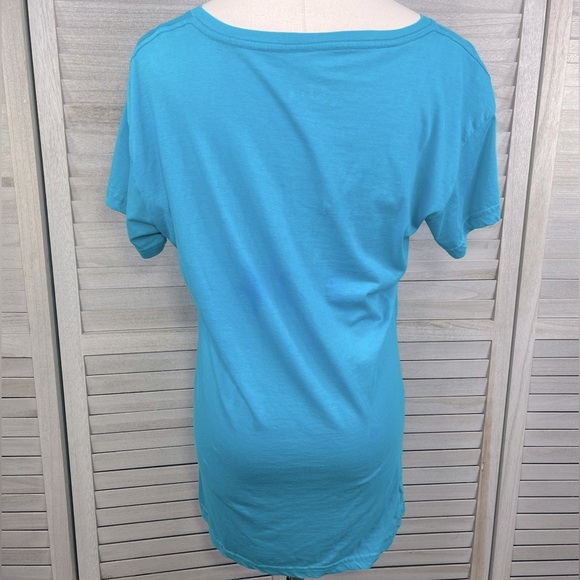 CUFFY'S OF CAPE COD V Neck Tee 100% Cotton Seahorse Design Teal Blue-XL - Picture 3 of 3